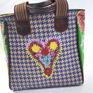 Consuela Houndstooth embroidered heart tote